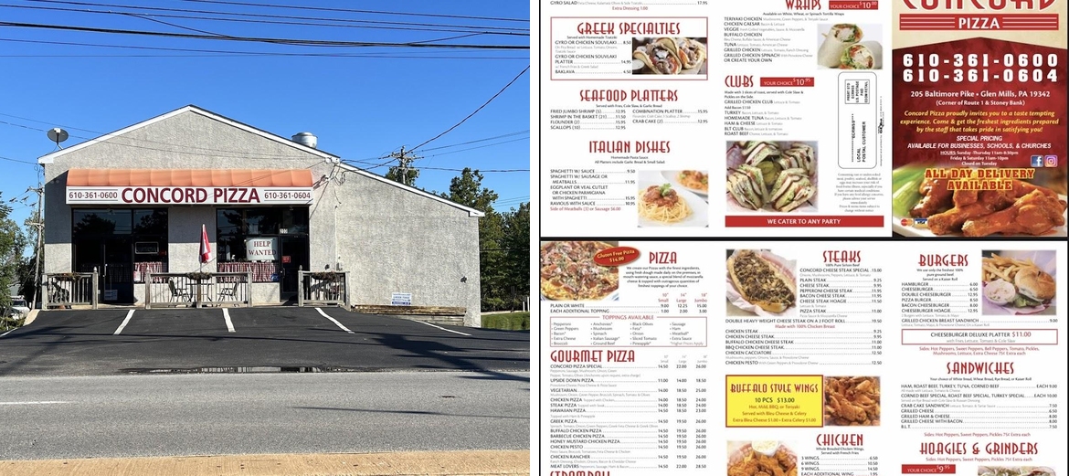 Concord Pizza Menu
